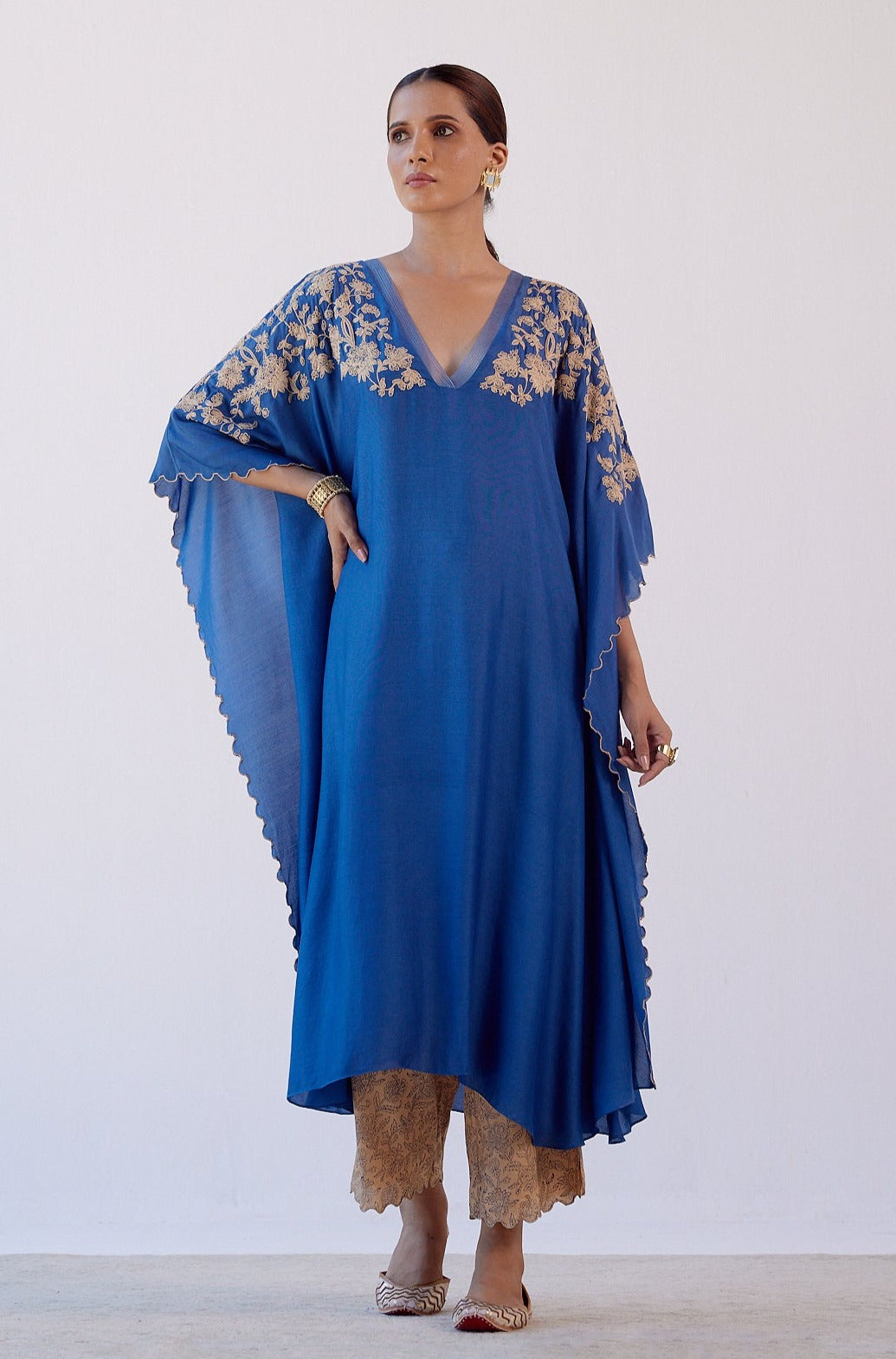 Devnaagri - Blue Embroidered Kaftan Set Devnaagri - Blue Embroidered Kaftan Set