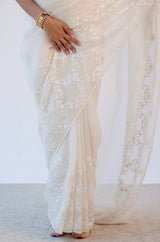 Upalina Gupta in Ivory Organza Embroidered Saree