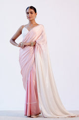 Blush Pink Ombre Silk Satin Saree