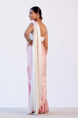 Blush Pink Ombre Silk Satin Saree