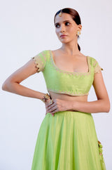 Alisha Pekha in Green Hand Block Print Lehenga