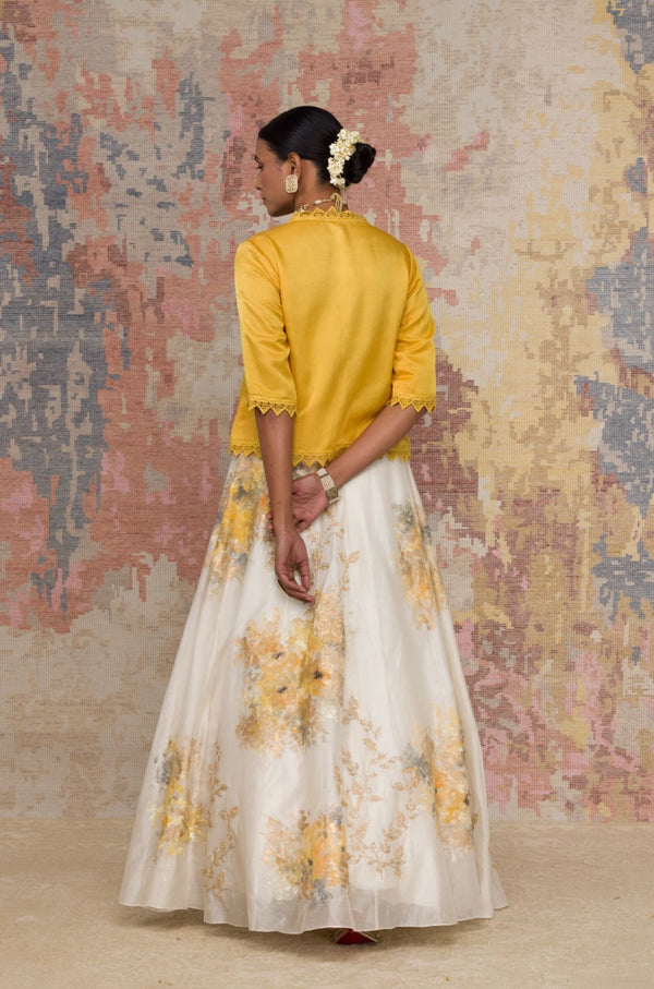 Ivory and Yellow Hand-Painted Skirt with Top