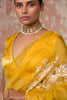 Sukhneet Wadhwa Gujral in Mustard Hand-Painted Organza Saree