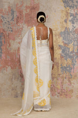 Ivory Yellow Silk Organza Saree