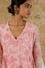 Alia Bhatt in Blush Pink Block Printed Kota Kurta Set