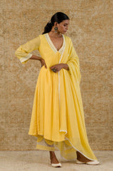 Alia Bhatt in YELLOW CHANDERI KURTA SET