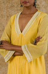 Alia Bhatt in YELLOW CHANDERI KURTA SET