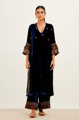 Navy Blue Zari Embroidered Velvet Kurta Set