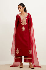 Maroon Dori Embroidered Kurta Set