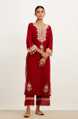 Maroon Dori Embroidered Kurta Set