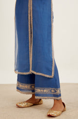 Blue Slit Silk Organza Kurta Set