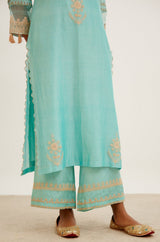 Turquoise Blue Dori Embroidered Kurta Set