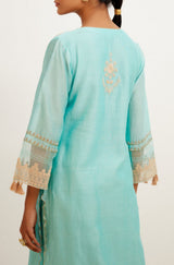 Turquoise Blue Dori Embroidered Kurta Set