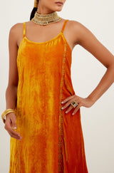 Saffron Zari Embroidered Velvet Salwar Set