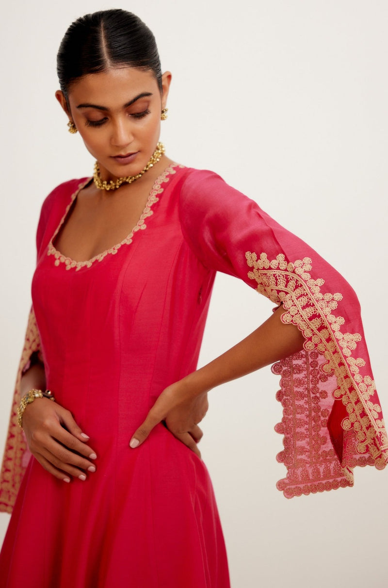 Fuchsia Pink Dori Embroidered Anarkali Set