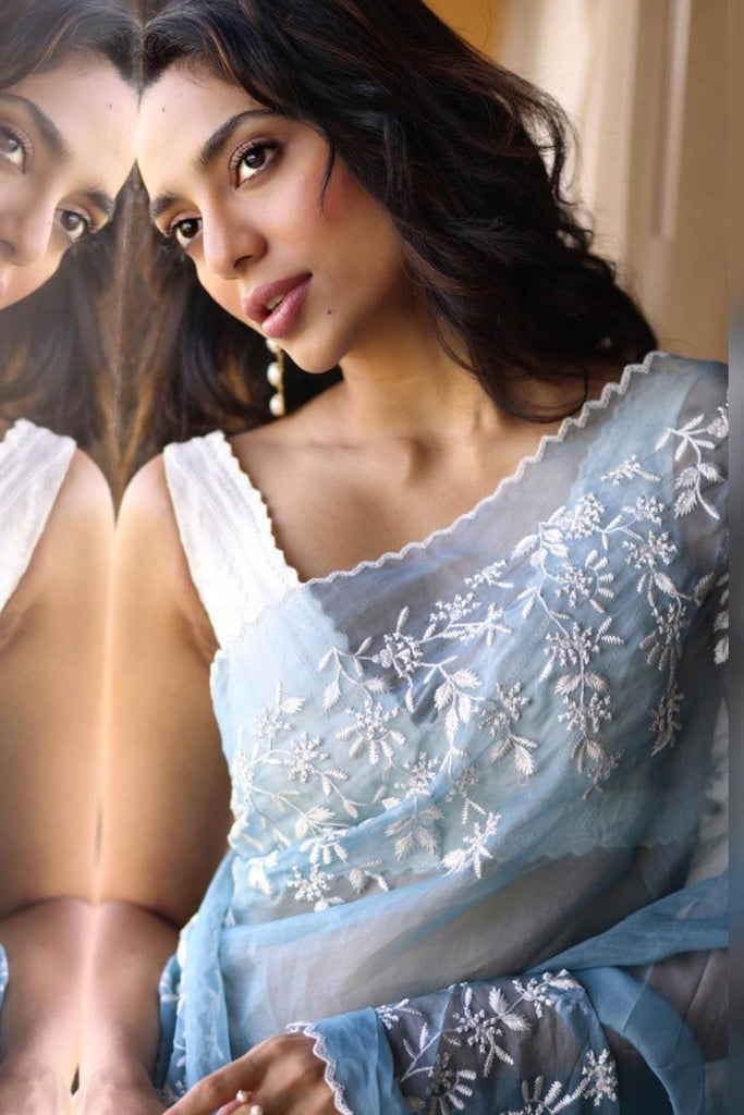 Sobhita Dhulipala in Ice Blue Silk Organza Saree