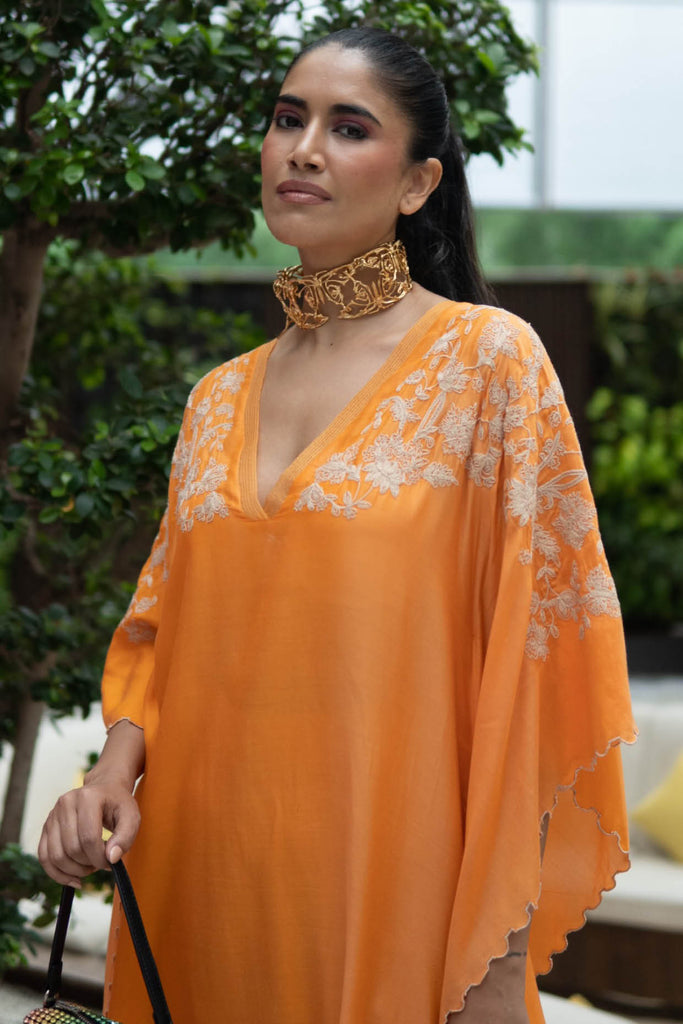 Alisha Pekha in Orange Embroidered Kaftan Set