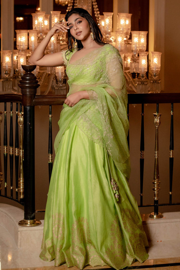 Aishwarya Lekshmi in Green Hand Block Print Lehenga