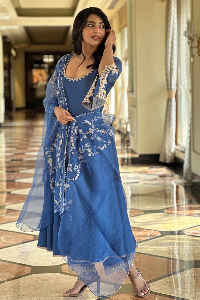 Aishwarya Lekshmi in Blue Dori Embroidered Anarkali Set