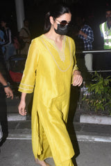 Katrina Kaif in Yellow Block Print Embroidered Kurta Set