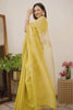 Sukhneet Wadhwa Gujral in Mustard Hand-Painted Organza Saree