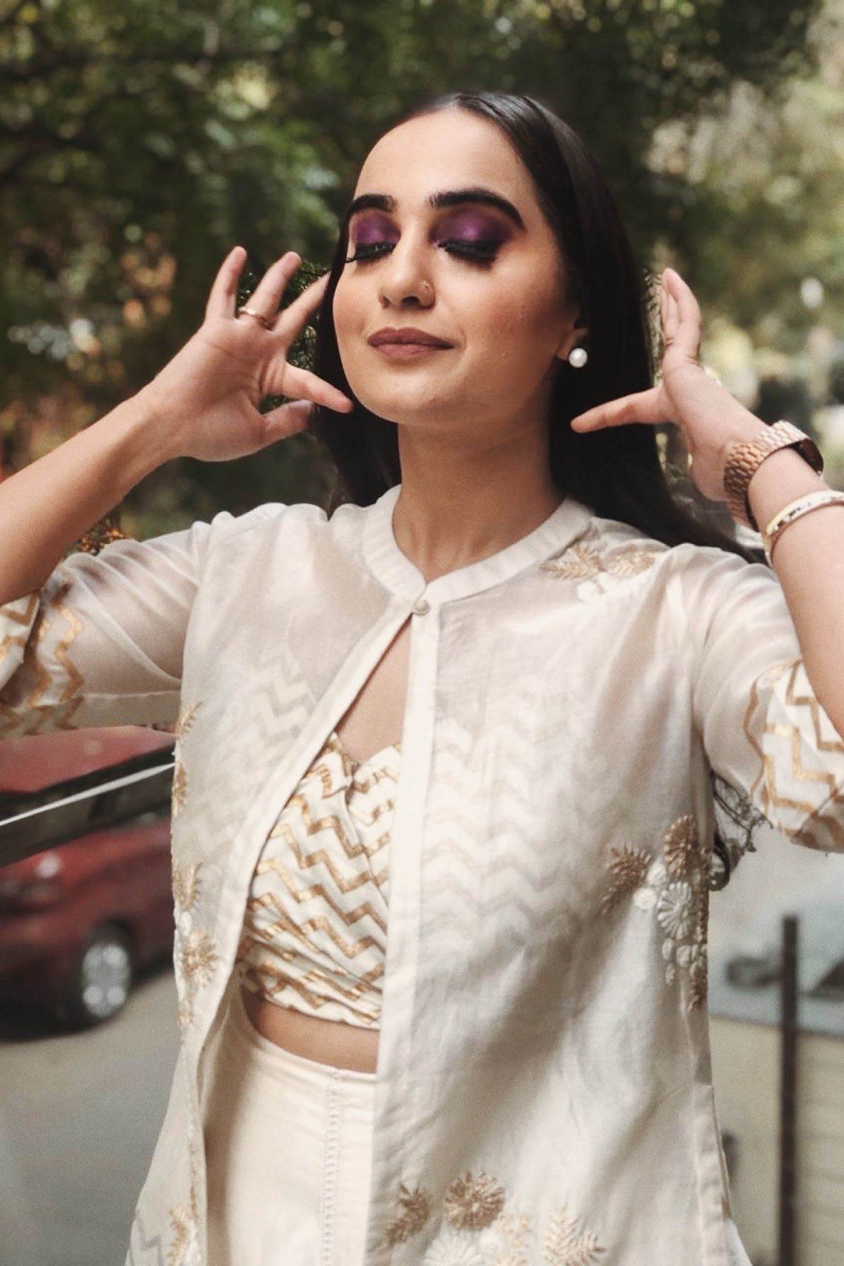 Devnaagri Offwhite Top with Jacket and skirt