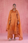 Orange Raw Silk Satin Dori Embroidered Kurta Set
