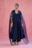 Navy Blue Cotton Silk Blend Embroidered Anarkali Set