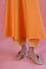 Orange Cotton Silk Blend Embroidered Anarkali Set