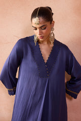 Blue box pleated pants Kurta Set