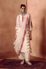 Ivory/ Red Kurta Set (RTS)