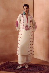 Ivory/ Red Kurta Set (RTS)
