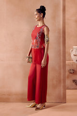 Maroon Short Kurta Pallazo Set