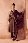 Brown box pleated pants kurta set