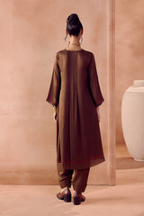 Brown box pleated pants kurta set