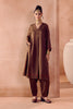 Brown box pleated pants kurta set