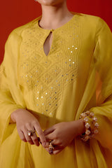 Mustard Embroidered Silk Chanderi Kurta Set (RTS)