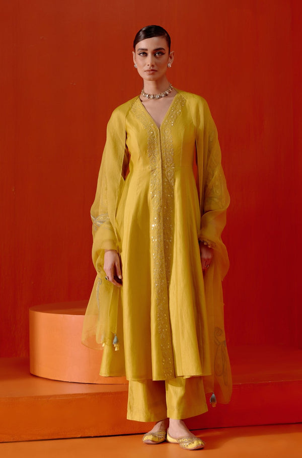 Mustard Embroidered Anarkali Set