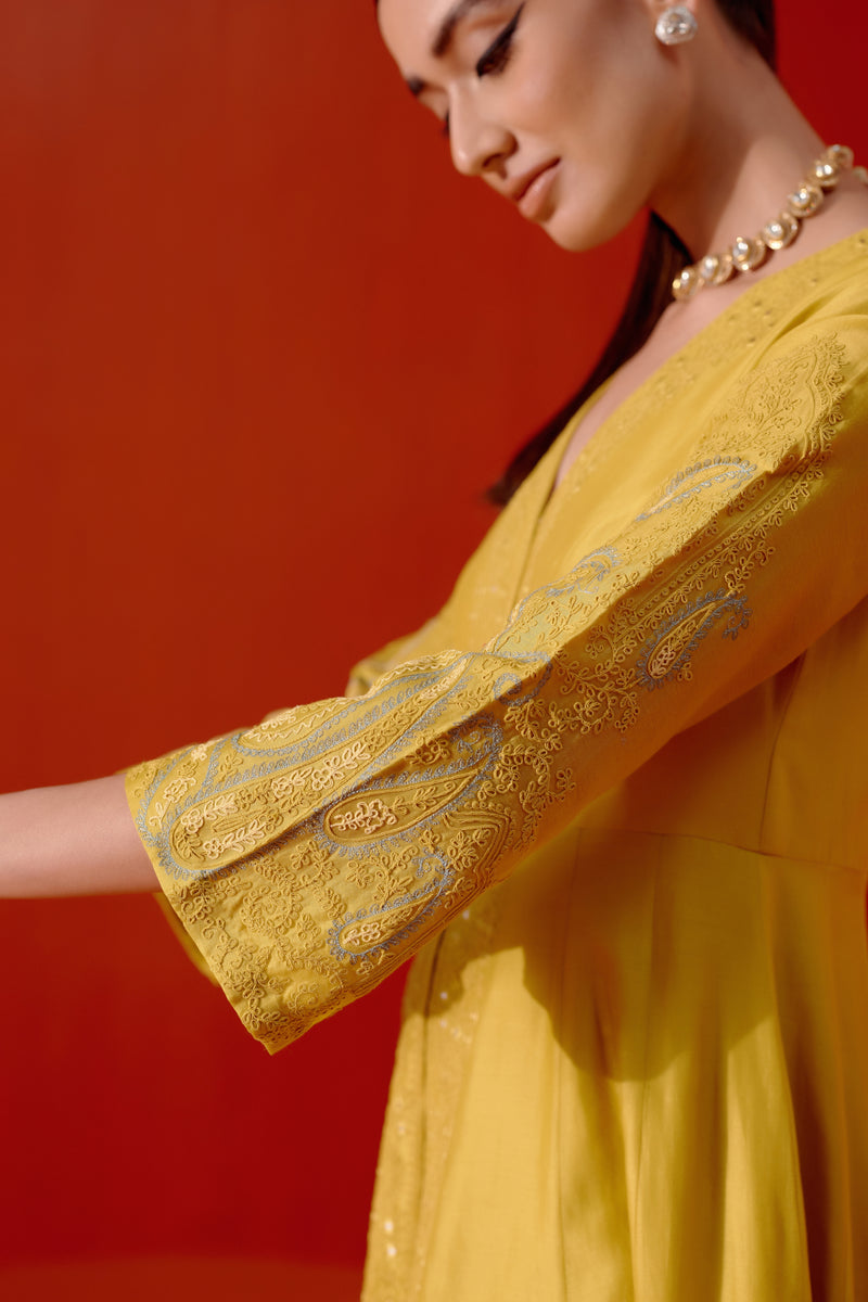 Mustard Embroidered Anarkali Set