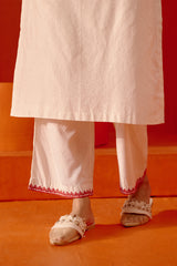 Ivory and Red Embroidered Kurta Set