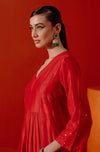 Red Silk Chanderi Patra Embellished Kurta Set