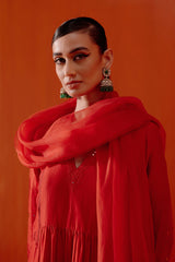 Red Silk Chanderi Patra Embellished Kurta Set