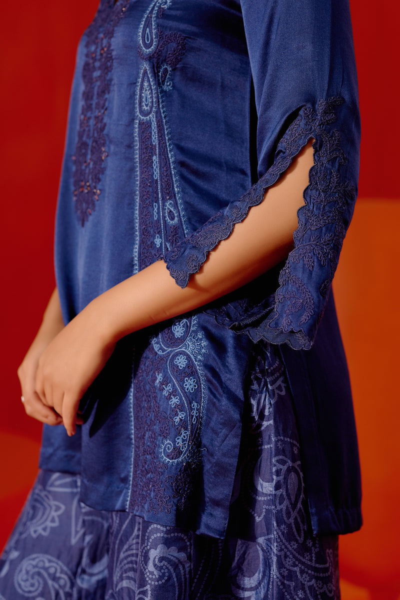 Royal blue Embroidered Sharara Set