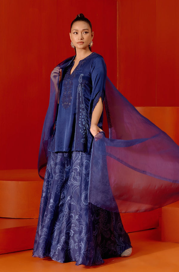 Royal blue Embroidered Sharara Set