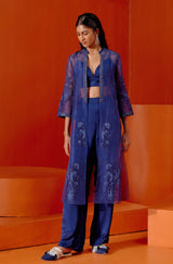 Royal Blue Embroidered Cape and Pant Set