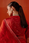Red Multi Hued Dori Embroidered Organza Saree