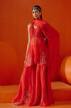 Red Multi Hued Dori Embroidered Sharara Set (RTS)