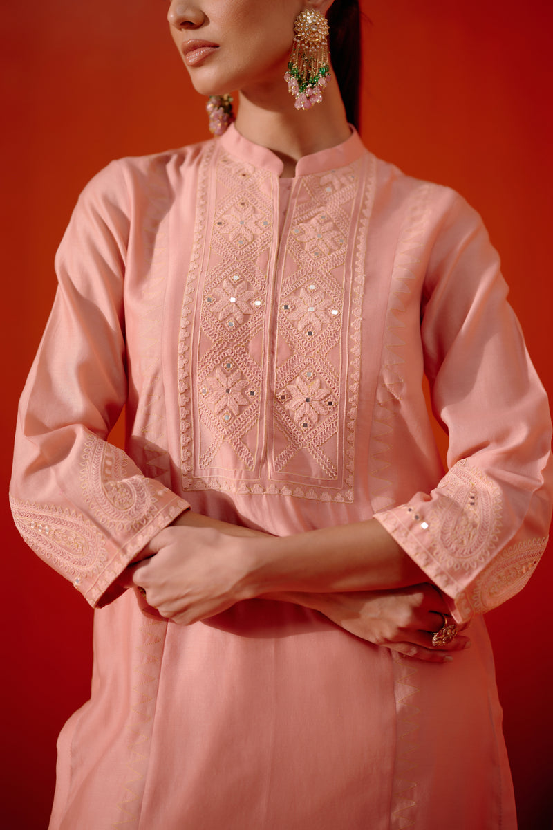 Pink Silk Chanderi Embroidered Kurta Set