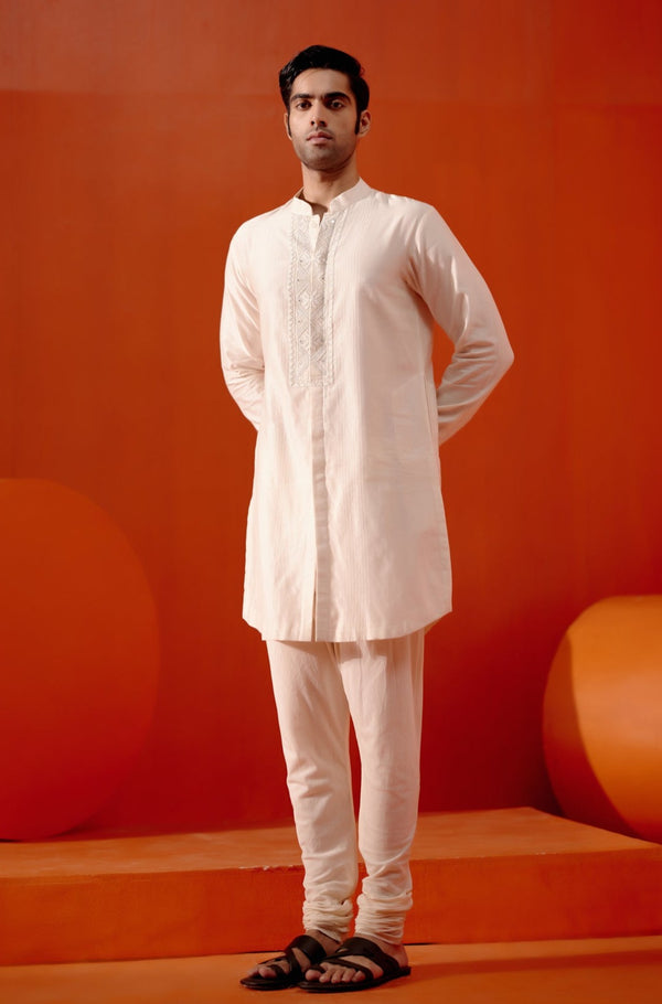 Ivory Front Open Self Embroidered Chanderi Kurta Set