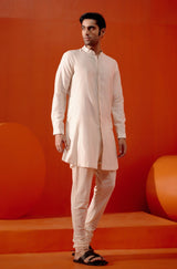 Ivory Front Open Self Embroidered Chanderi Kurta Set